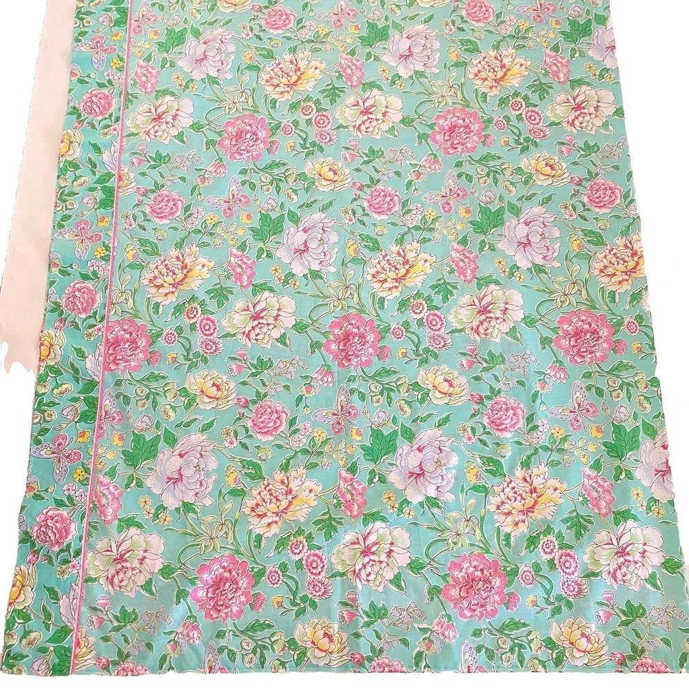 Fleur de Chine Green Pink Floral Full Flat Sheet Utica JP Stevens Odyssey Collec
